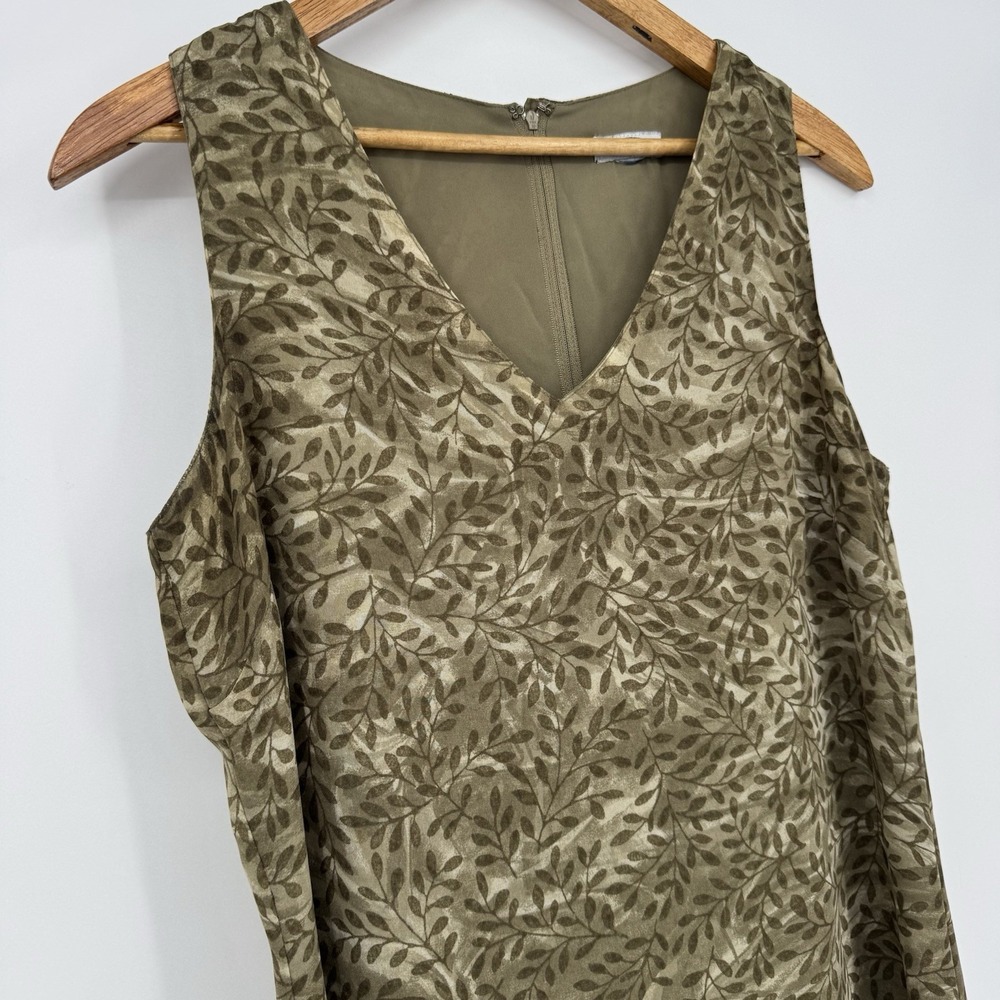 Y2K Old Navy‎ Maxi Dress Sleeveless Leaf Print Green V-Neck Side Slit L/XL - Picture 2 of 7